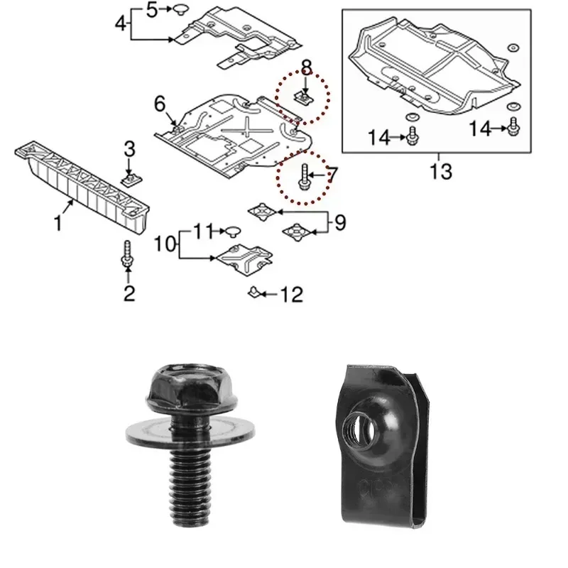 20pcs Car Body Bolts U-nut Clips Engine Cover Undertray Splash Shield Guard Bumper Fender Liner Retainer Fastener Rivet Screws
