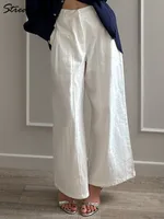 White Cotton Linen Pants Women Wide Leg Formal Trousers Summer Straight Leg Suit Pants High Waist Ladies Formal Pants Loose - Image 3
