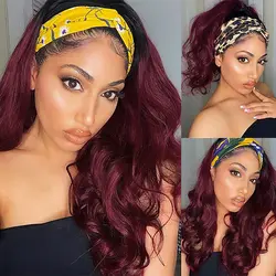 Synthetic 24inch Curly Headband Wigs Gradient Red for Black Women Glueless Wig with Headband Heat Resistant for Daily Use