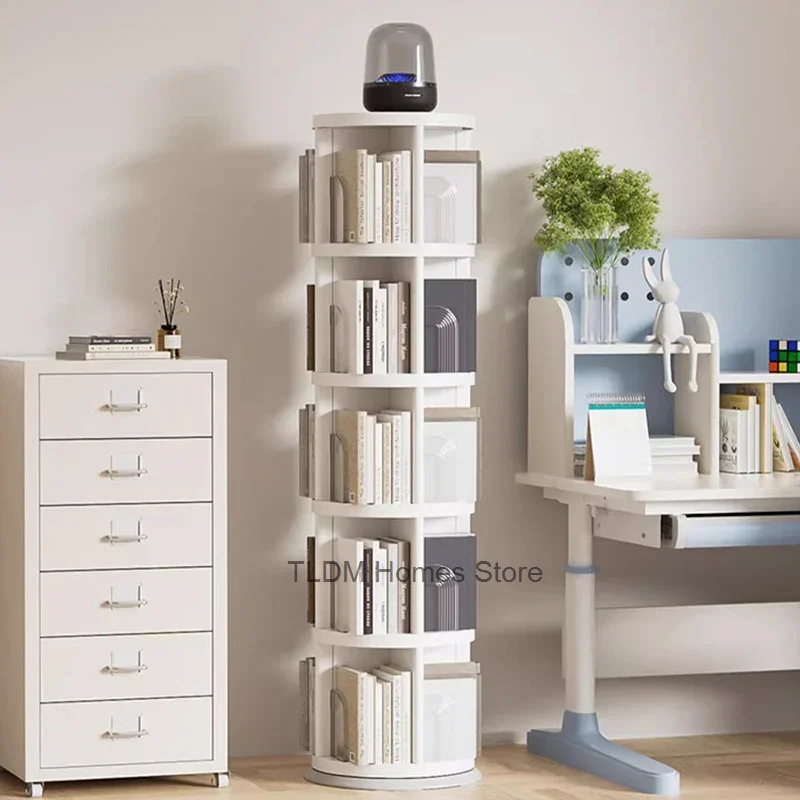 Cabinets Bedroom White Bookcase Display Shelves Mobile Rotating Bookcase Organizer Round Estante Para Livros Modular Furnitures