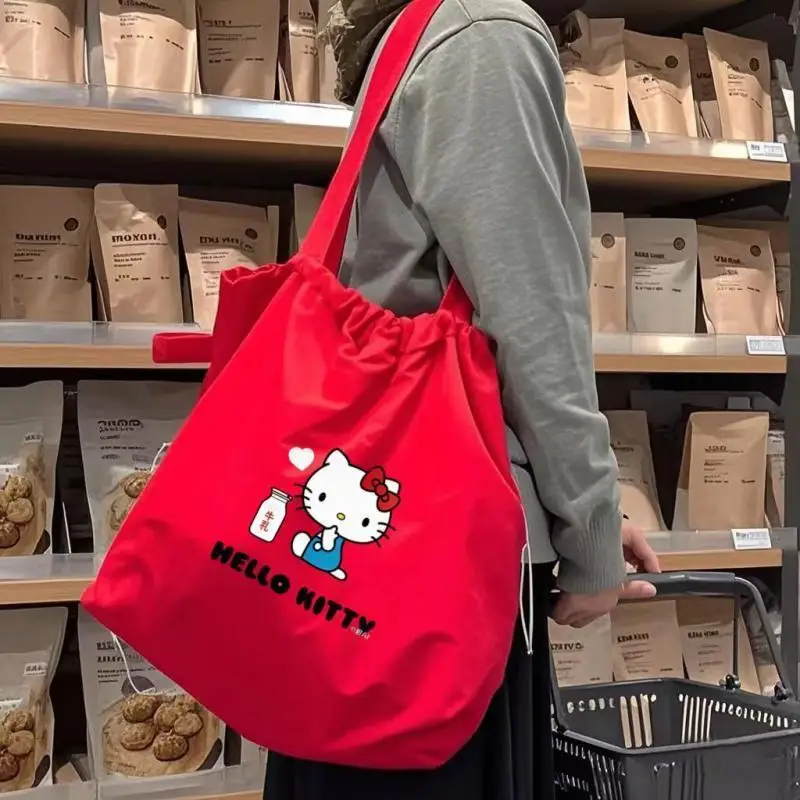 

Sanrio женская сумка через плечо Hello Kitty Kawaii сумка большой вместимости студенческие сумки большая сумка портативная сумка для покупок сумка через плечо подарок