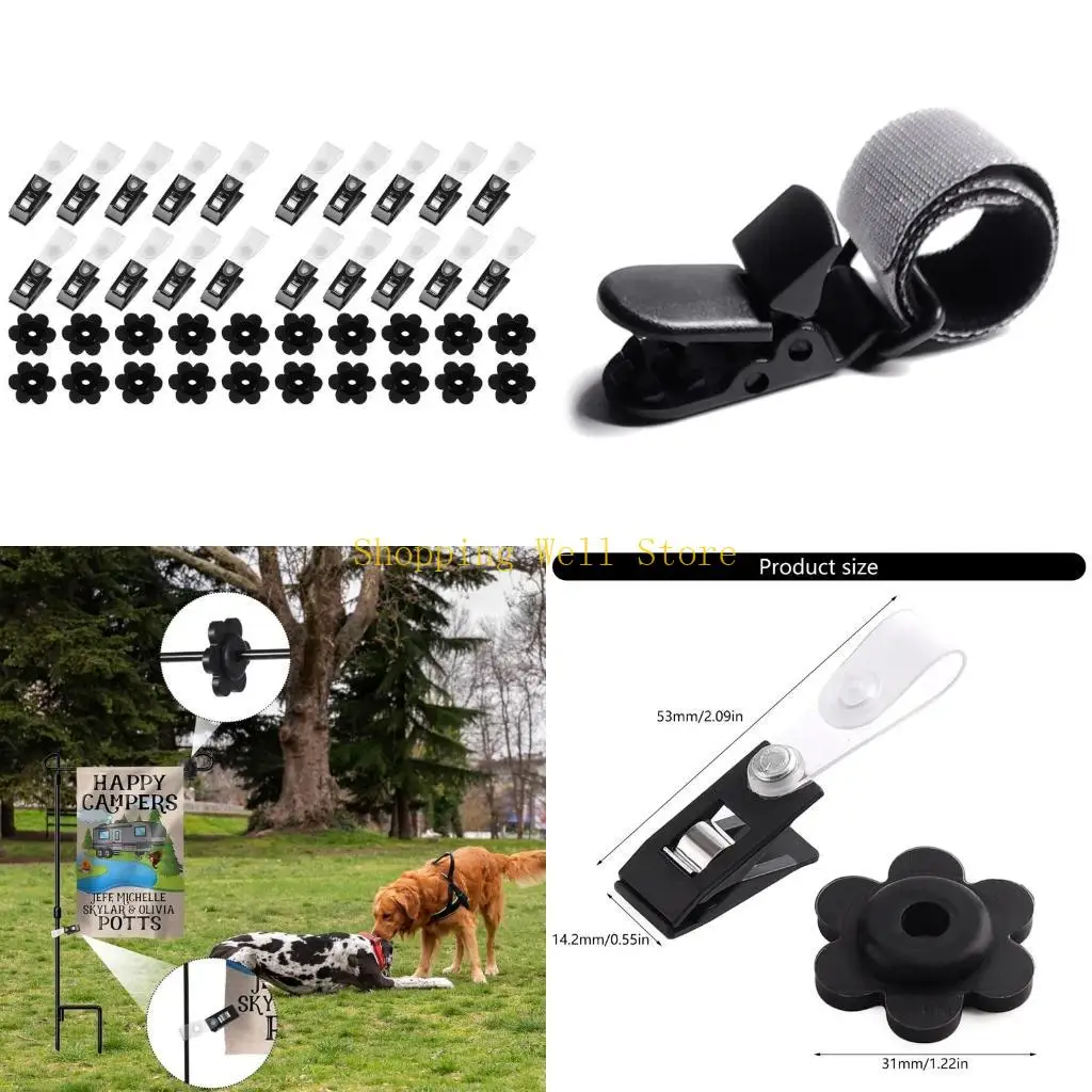 KX4B Pack Of 20 Flag Holders with Adjustable Clips Flagpole Stoppers Accessories