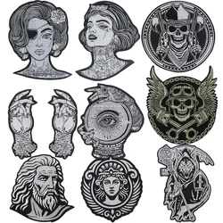 Large Skull Guns Patch Embroidered Beauty Girl Sticker Iron on for Back Jacket Motorcycle Rider Hands Badge 1pc TH2067