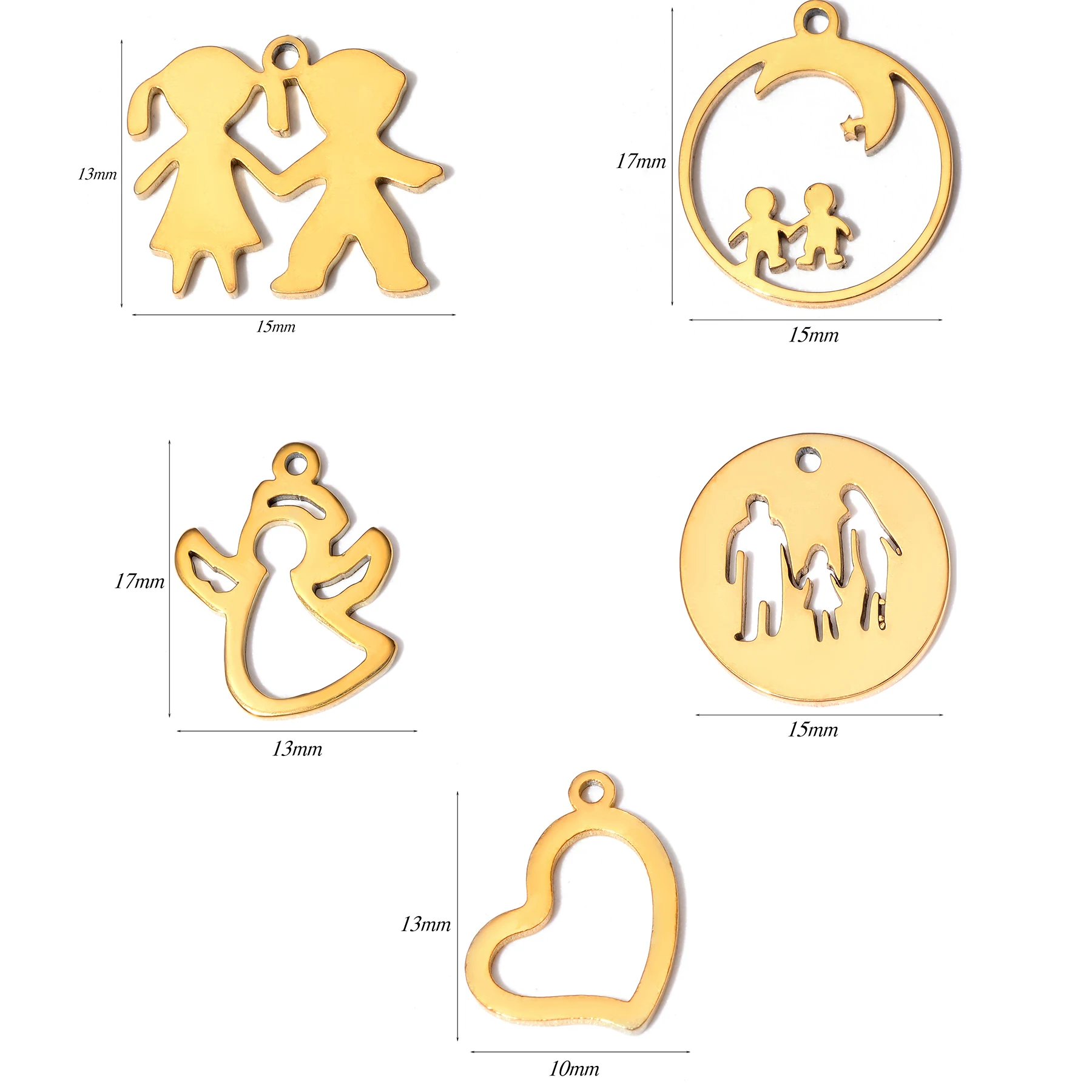 

10pcs Heart/Couple Boys Girls Stainless Steel Charm for Making DIY Necklace Bracelet Jewelry Pendant Accessories