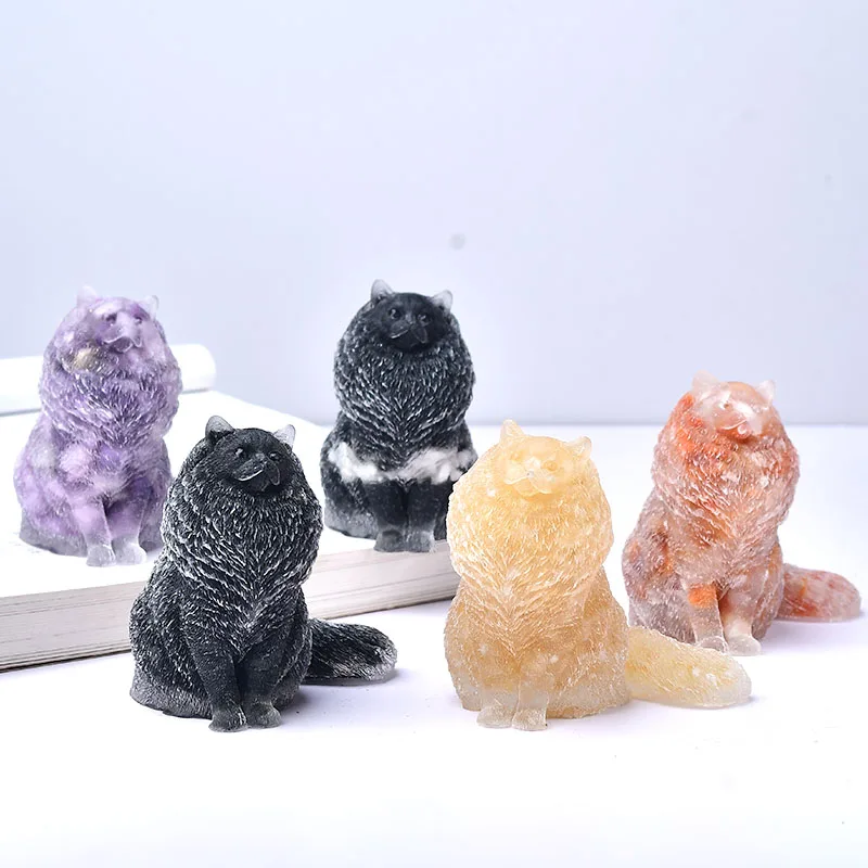 1PC Cat Figurine Natural Crystal Gravel Silica Mould Resin Decor Crafts Jewelry Making Crystal Reiki Energy Stone DIY Gift