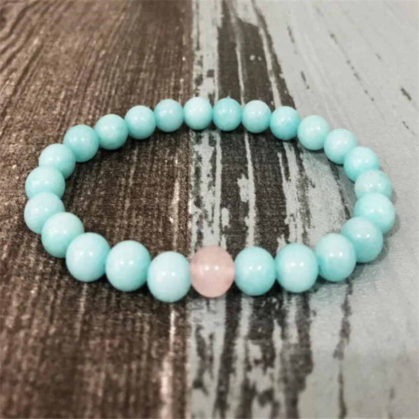 

8mm Aquamarine Mala Bracelet Gemstone 7.5 inches Unique Artisan Link Ethnic Women Chain Prayer