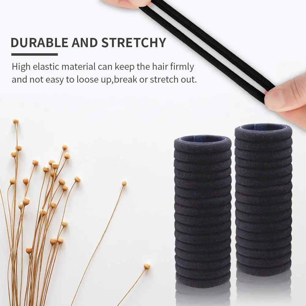 100 Pcs Hair Ties for Women Girls, Seamless Thick Black Hair Band, Elastic Hair Ties No Damage Ponytail Holder