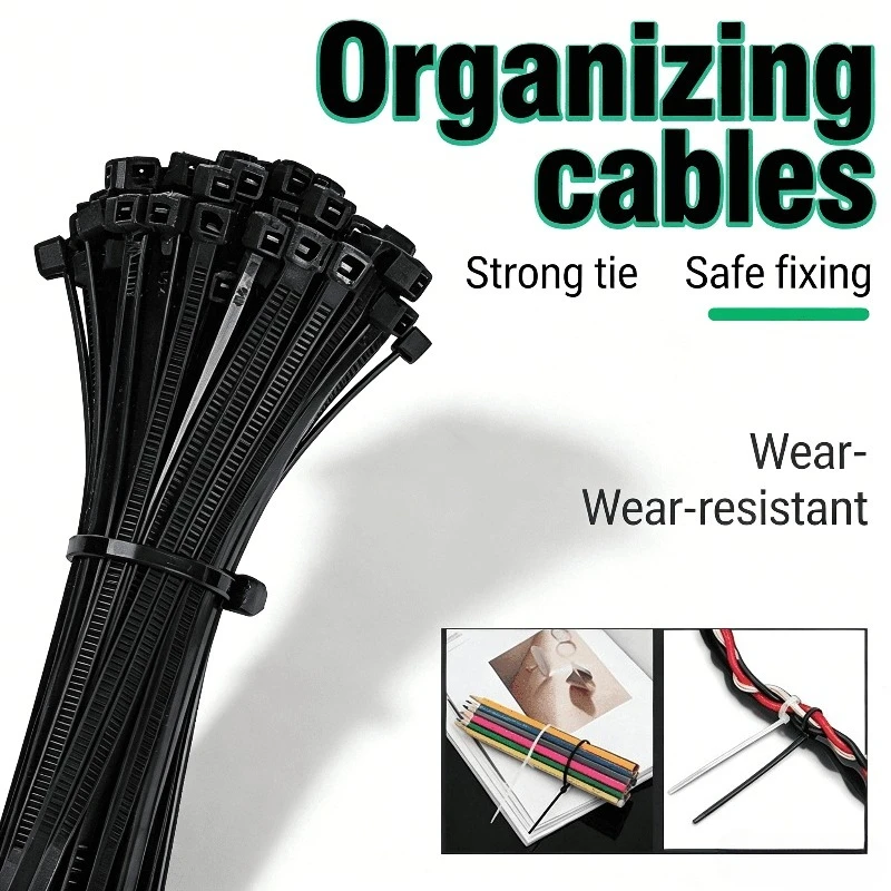 Black Zip Ties Nylon Cable Ties Self-locking Fastening Rings Ideal for Home Cable Organization Cable Zipper Tie Organizer