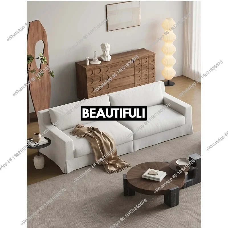 D178 new French cream skirt fabric straight linen sofa removable sofa