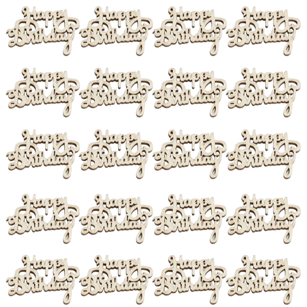 20pcs Happy Unfinished Wood Cutout Words Mini Size Hollow Cutout Wooden Ornaments Wooden Party Prop For Birthday Party
