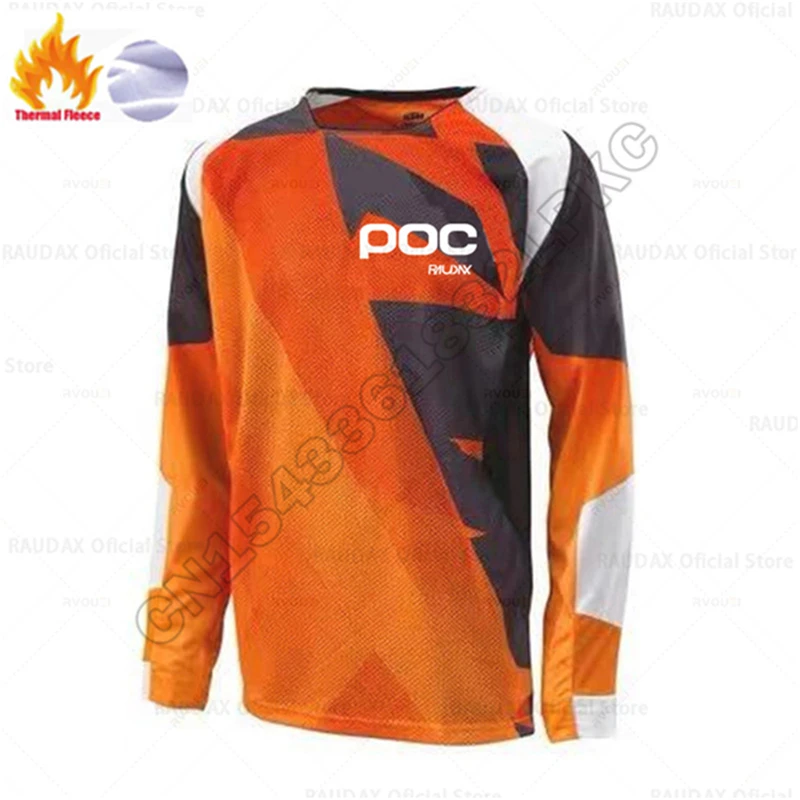 RAUDAX POC-Thermal Fleece Cycling Jersey Downhill Jerseys, MTB Bike T-Shirt, Long Sleeve, Motocross Sportwear, Winter Clothing