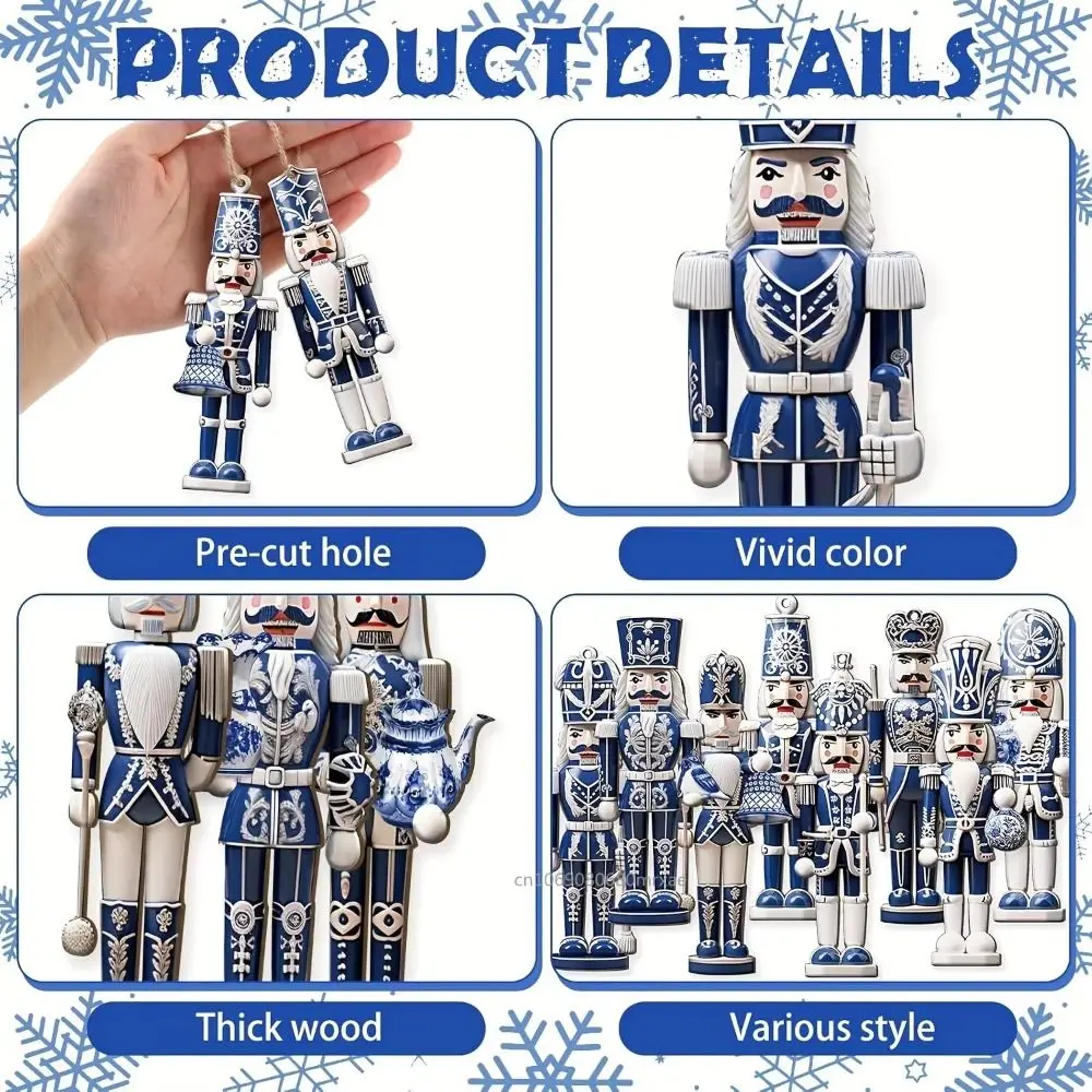 12/24/36PCS XMAS Wooden Nutcracker Soldier Pendant 8CM European-Style Christmas Wooden Nutcracker Blue Soldier Ornaments