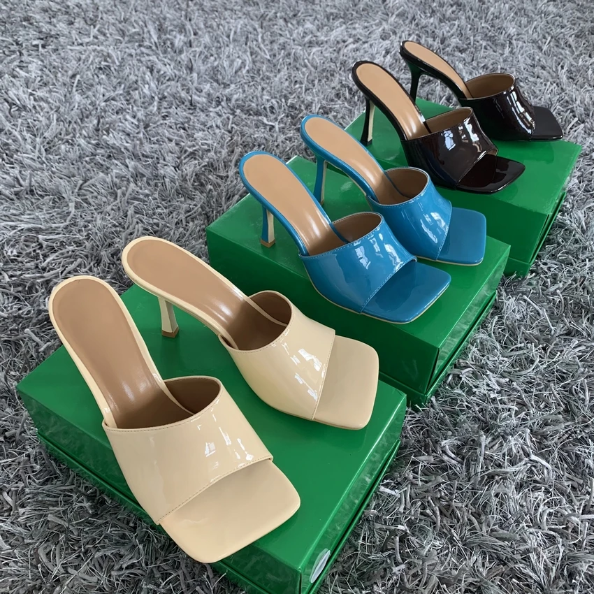 2022 damskie buty na wysokim obcasie sandaลy damskie buty na wysokim obcasie kapcie kwadratowe Toe cienkie obcasy moda kobiece slajdy letnie buty