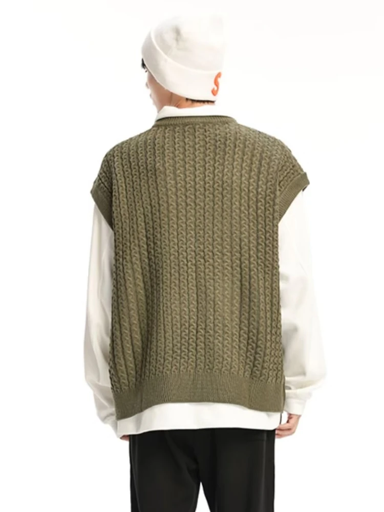 Knitted Sweater Vest Men Autumn Winter Simple Baggy Soft Sleeveless High Street Japanese Style Literary Versatile College Daily