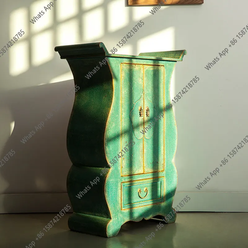 Solid wood entrance cabinet antique paint old foyer decoration shoe cabinet creative art