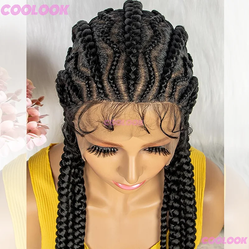 

36 "полные кружевные плетеные парики Cornrow Braids, кружевные парики, синтетические плетеные парики для чернокожих женщин, плетеный парик без узлов