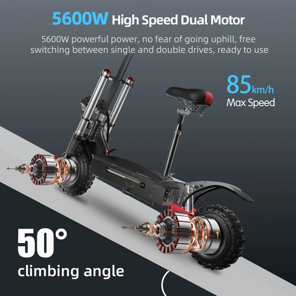 JUESHUAI X60 5600W Electric Scooter 11 inch Off Road 85KM/H Fast E Scooter with 60V 30Ah Lithium Battery Electric Scooter Adults