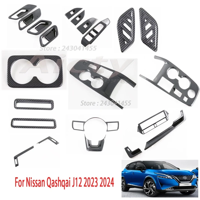 Für Nissan Qashqai J12 2023 2024 ABS Carbon Faser Konsole Getriebe Panel Rahmen Fenster Schalter Panel Lift-Taste Abdeckung Trim zubehör