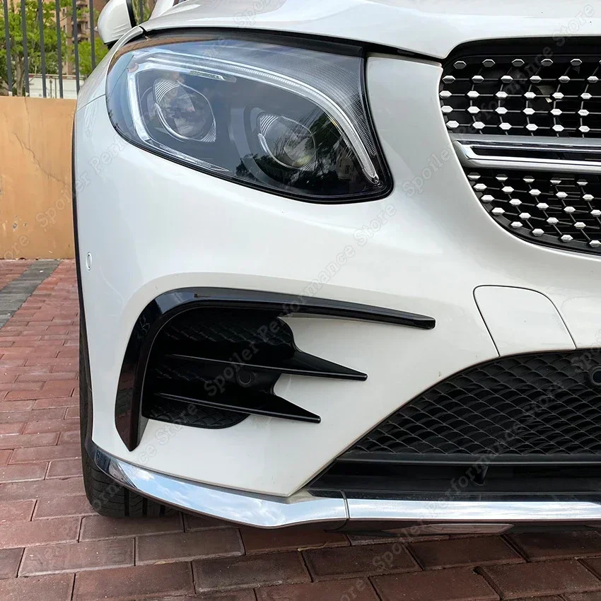 For Mercedes Benz X253 C253 GLC250 300 350 GLC43AMG Gloss Black / Carbon Look Air Knife Front Fog Lamp Cover Grille Slats 15-19