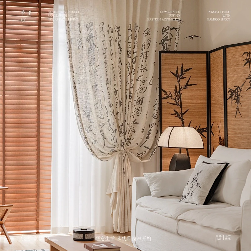Linen Yarn Tulle Chinese Style Cotton Linen Gauze Curtains for Living Dining Room Bedroom Luxury Custom Size Fashion Elegant