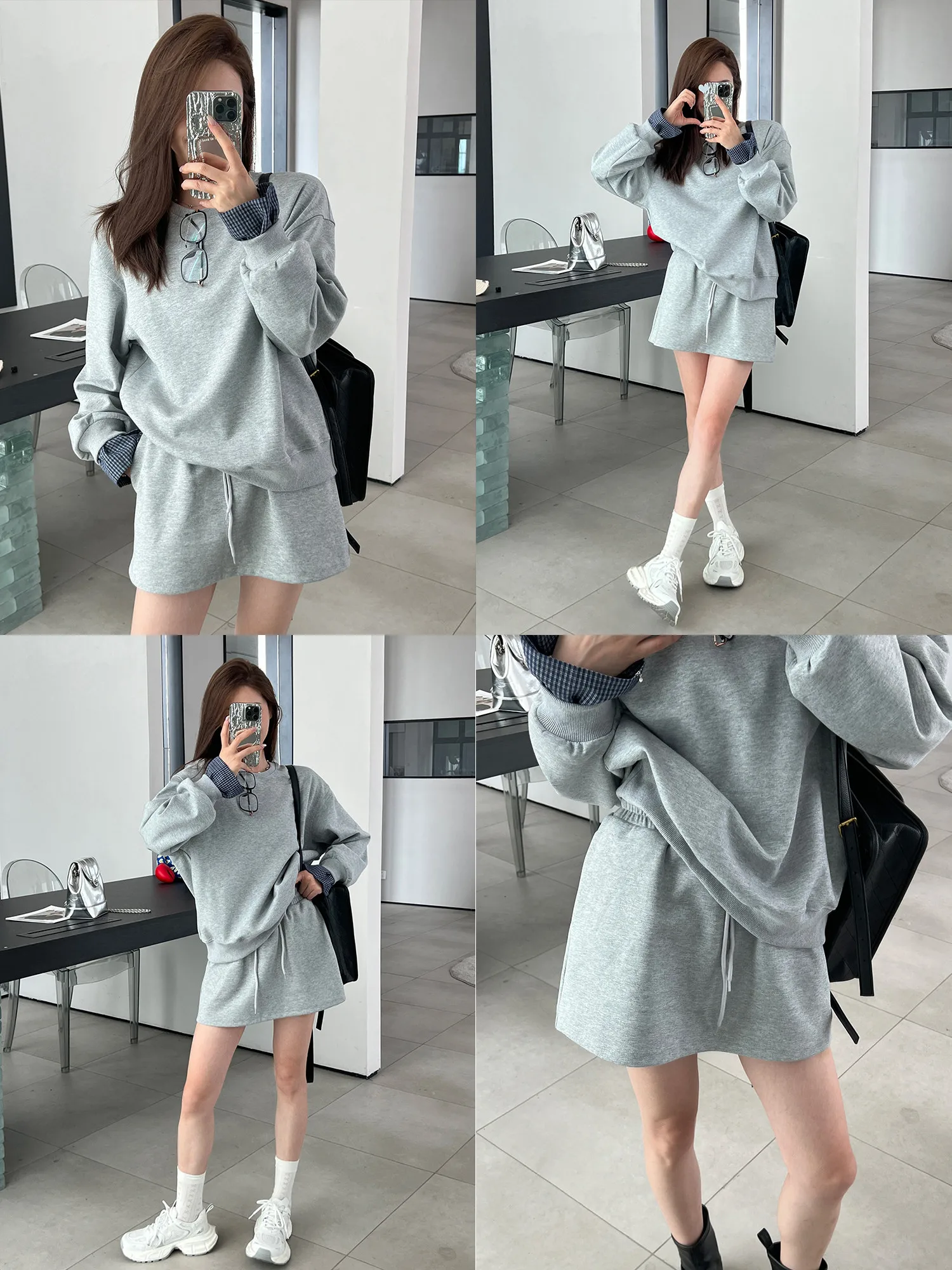 

Комплект свитшотов M Big Sister ey, женская юбка для похудения, универсальный свободный топ, модный осенний наряд