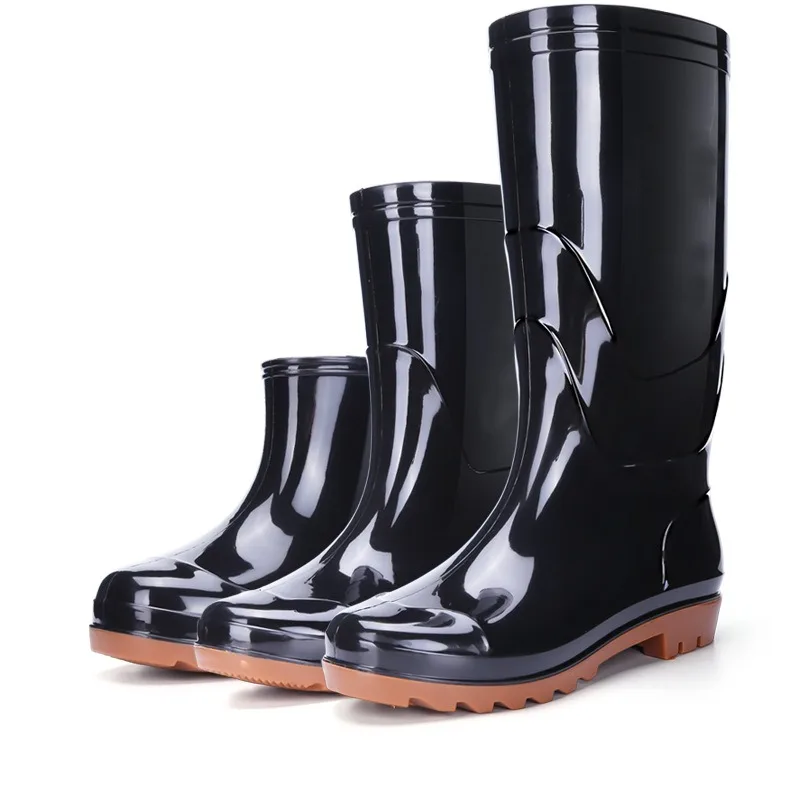 방수 하이튜브 블랙 바닥 레인부츠 남성용 전통 주방 고무 부츠 롱튜브 워터 슈즈 아웃도어 작업화