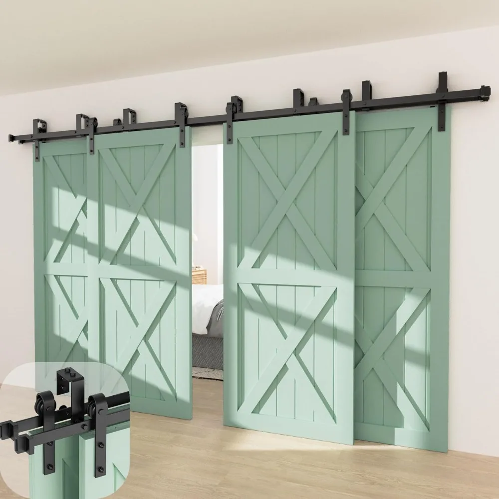 11FT Four Doors Double Track Bypass Sliding Barn Door Hardware Kit, Sliding Barn Door