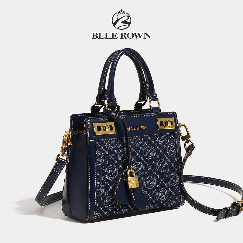 High Quality Brand Klein Blue New Gold Lock Fashion Retro Portable Shoulder Bag Messenger Bags  Luxury Designer HandBag