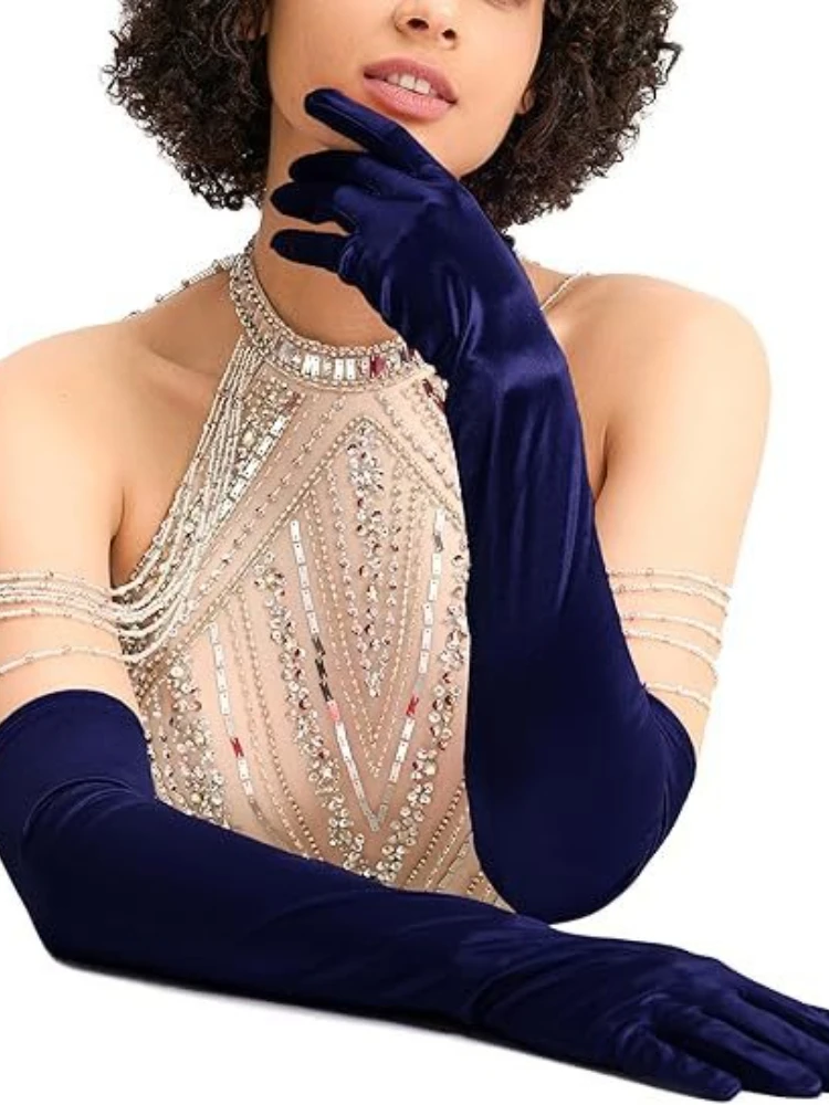 Women Stylish Solid-Color Long Gloves for Banquet Parties Opera Balls Warm Long Gloves