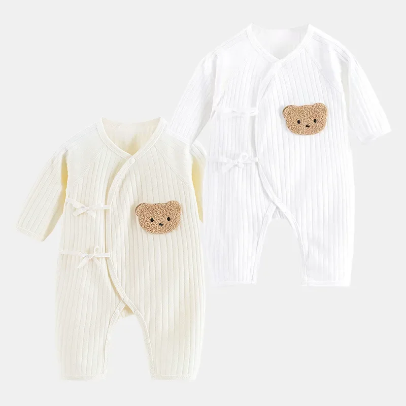 Newborn Clothes Boneless Clothes Spring Autumn Romper 100 Cotton Long Sleeve Baby Bear Bottom Thin Jumpsuit Loungewear Outfit