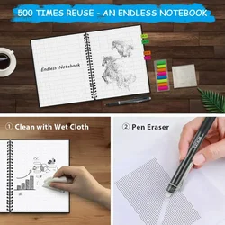 Reusable Notebook Diary Pocketbook Notepad Drawing Spiral Erasable Paper NEW Gift Smart Office Journal School