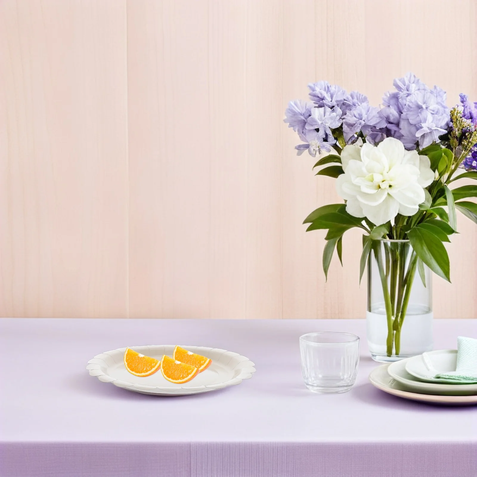 

25Pcs Girls Birthday Party Tableware Solid Pastel Color Floral Edge Paper Dessert Plates Cake Platters Cute Party Spring