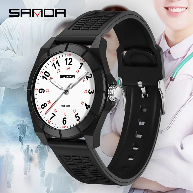 SANDA 6232Student Watch Waterproof Luminous Light and Thin Precision Medical Student Nurse Specific Clear Reading Time