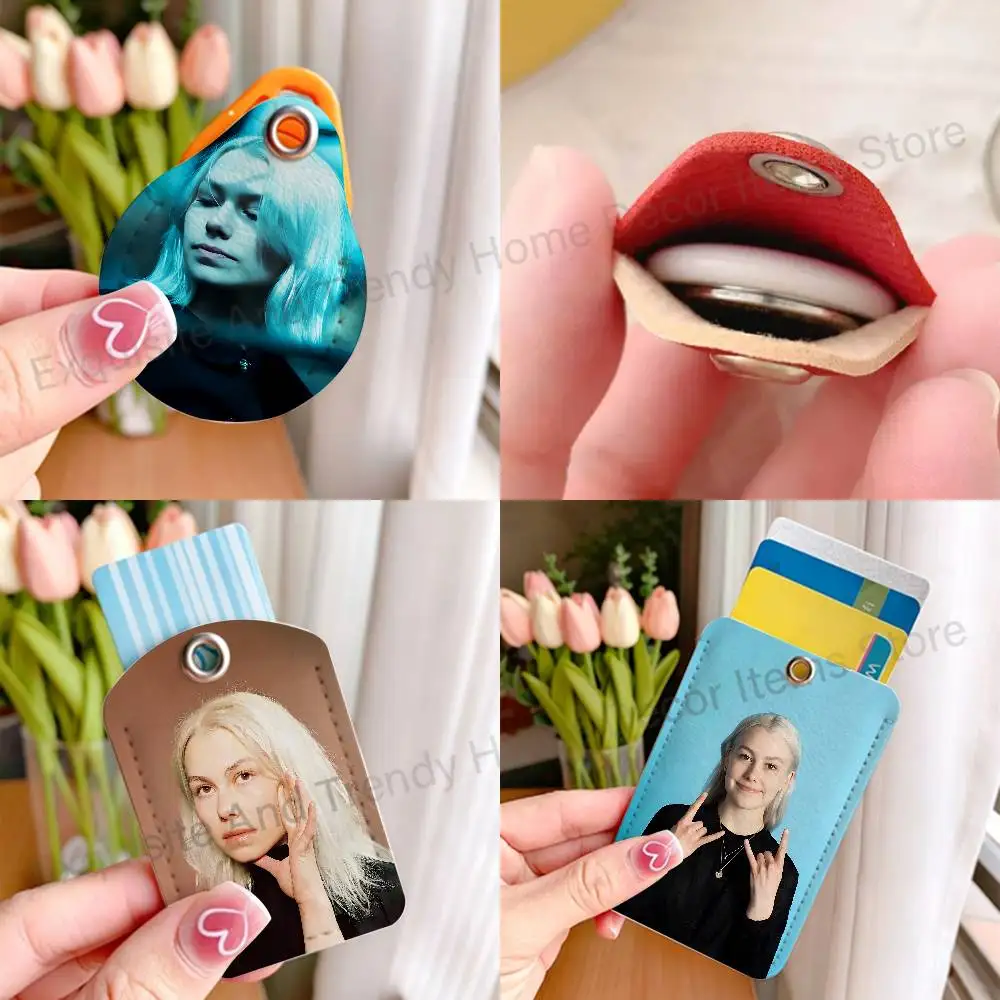 P-Phoebe B-Bridgers Lost Weekend Premium PU Leather Card For Air Tag for Daily Use Holder Card Case with Metal Carabiner