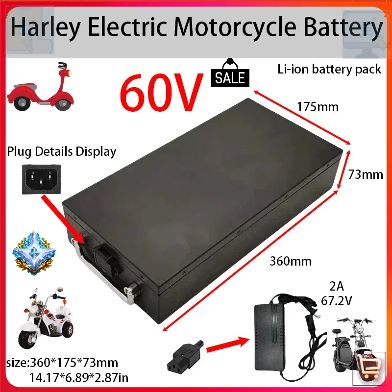 60V 20Ah-60Ah High Capacity Li-ion Battery Pack for Electric Motorcycle 2000W Suitable for Harley Two-Wheel Scooter🌍🌍