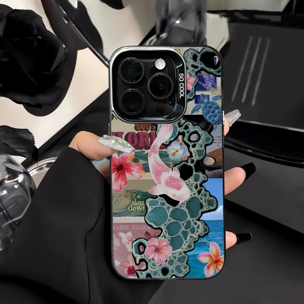 

Pink Koi and Flowers Mobile Phone Case Shockproof and Anti Slip Frosted Suitable for iPhone 16 15 14 13 12 11 Pro Max Plus Mini