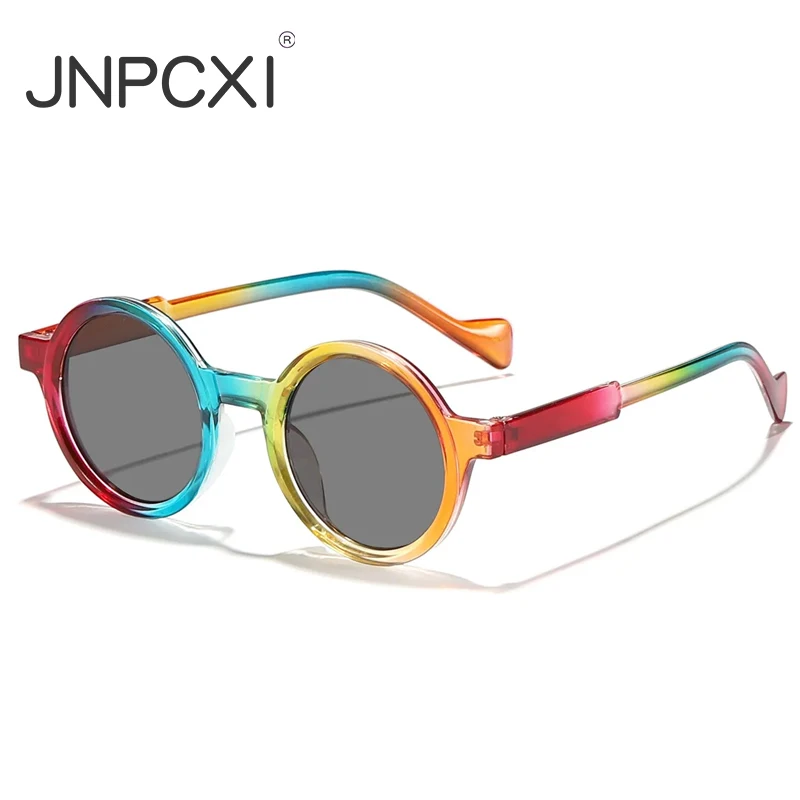 JNPCXI Round Sunglasses Women Fashion Rainbow Gradient Men Shades Retro Trending Retro Sun Glasses UV400