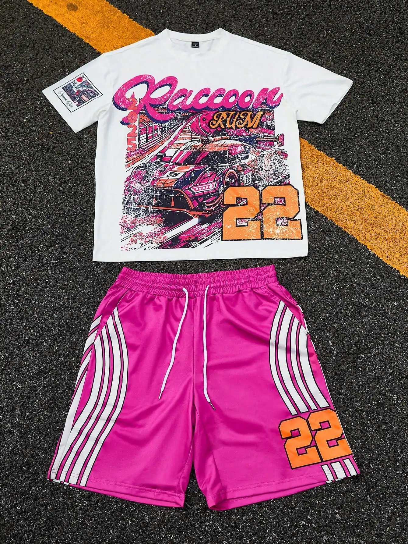 

Summer Streetrush 2pcs/Set Men Letter Graphic Short Sleeve Casual T-Shirt Drawstring Waist Shorts Set Outdoor Trendy Sportswear