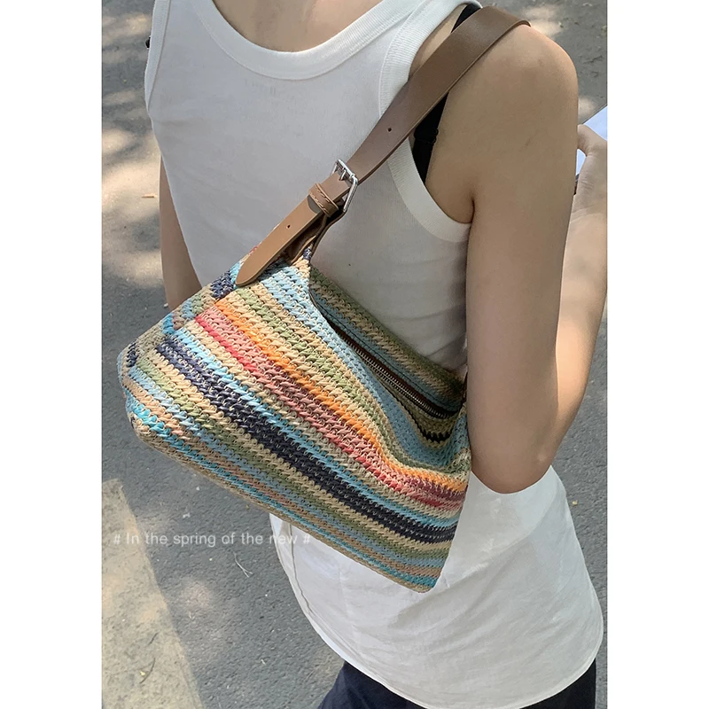 Miyagawa Summer Niche Woven Underarm Bag Women\'s 2024 New Fashion Hand-held Grass Woven Versatile Single Shoulder Crossbody Bags