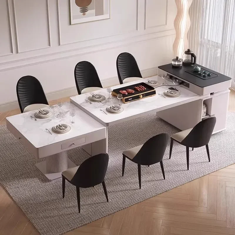 Modern Simple Rock Slab Dining Table with Integrated Mahjong Machine Stretchable Island Platform Multi Functional Table with
