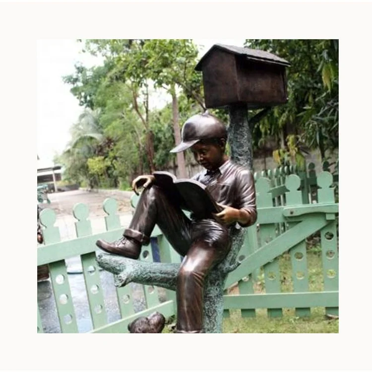 outdoor garden metal brass bronze sculptures life size lying boy waterproof bronze mailboxes for Sale