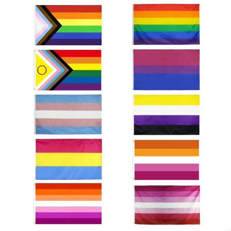 

T3LD Aerlxemrbrae Rainbow 150X90CM Banners 100D Polyester Brass Grommets Gay Rainbow Progress Pride Banners