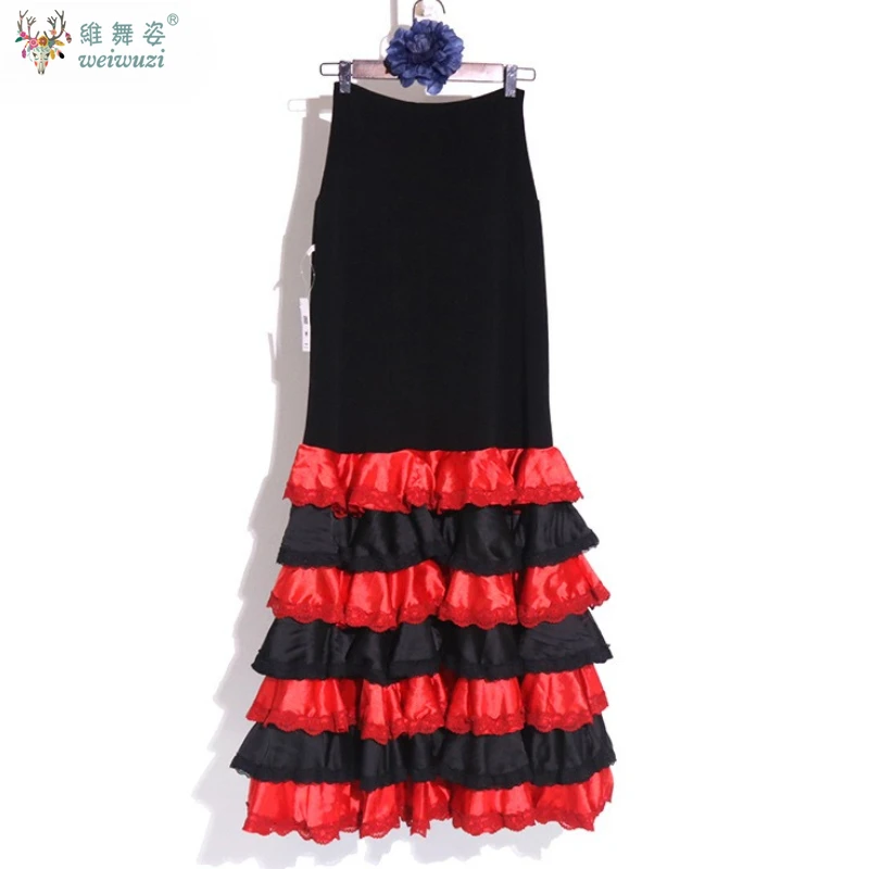 Flamenco Danskleding Dames Aangepaste Hoge Taille Afslankende Grote Schommelrok Meerlaagse Taartrokken Stage Performance Kostuum