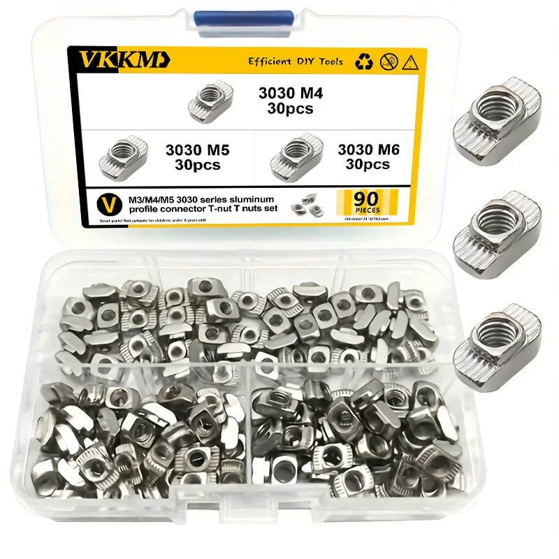 VKKM M3/M4/M5 3030 - Series Aluminum Profile Connector T-Nut Set of 90 Pieces-Applicable to Multiple Models, Efficient DIY Tools