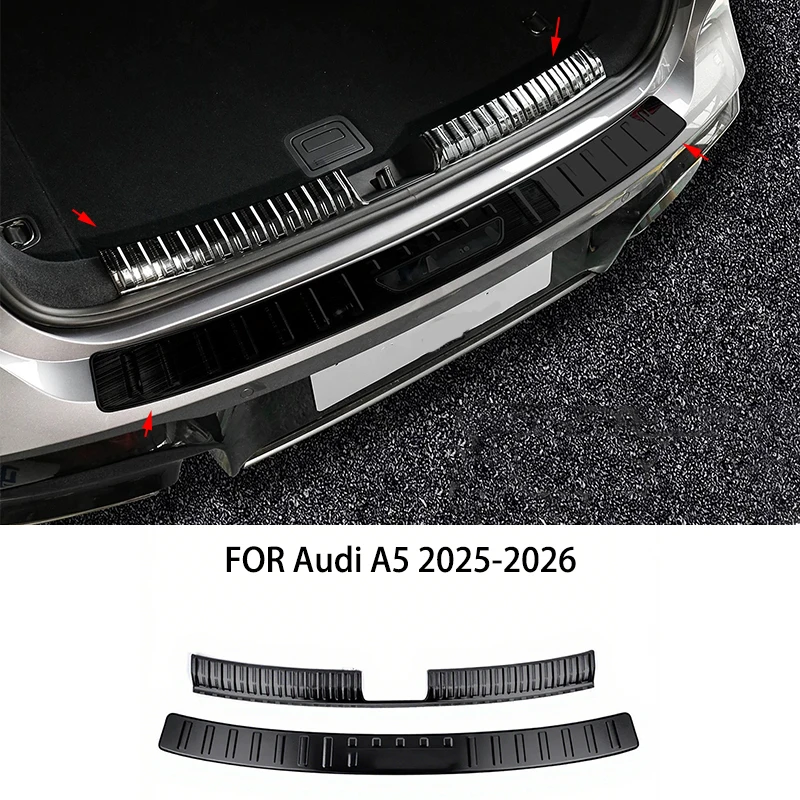 

ПОДХОДИТ ДЛЯ Audi A5 2025-2026 Нержавеющая сталь черный хром Карбон Задний багажник снаружи внутри Защитная крышка бампера Накладка на порог