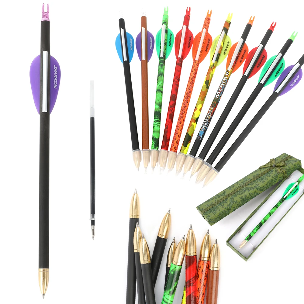 

Archery Arrow Pen Black Write Pen 23.3cm Novelty Gift for Archers Hunters Sportsmen 2 Inch Vanes Carbon Shaft Refill Replaceable