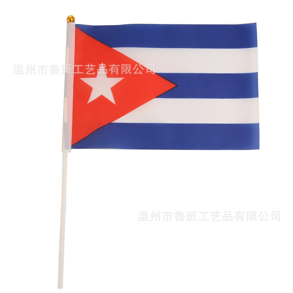 （TIKI FLAG）Cuba hand flag 14x21cm Polyester Fade-Resistance Cuba Hand Waving Flag with Plastic Flagpole for Events