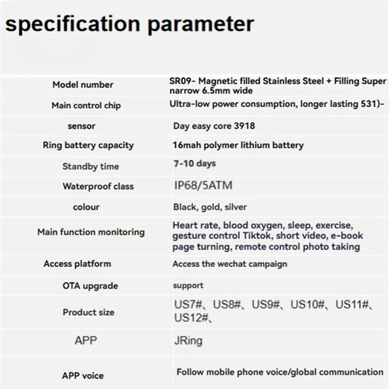 B92B-Intelligent Ring Health Tracker Multifunctional Health Monitoring Ring Super Long Battery Life Smart Ring Health Tracker