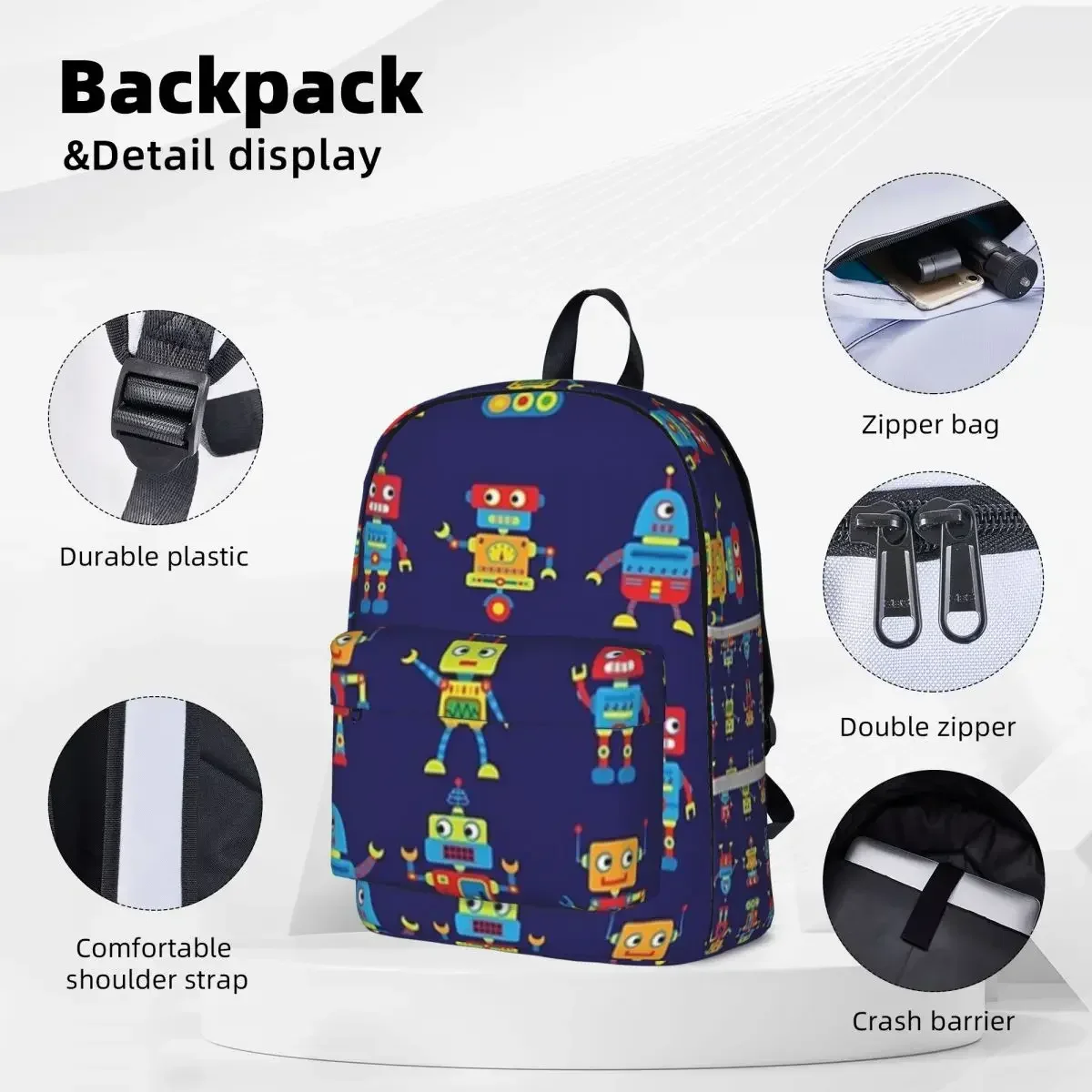 Robots! Robots! Robots! Backpack Boy Girl Bookbag Students School Bags Kids Rucksack Travel Rucksack Shoulder Bag Large Capacity