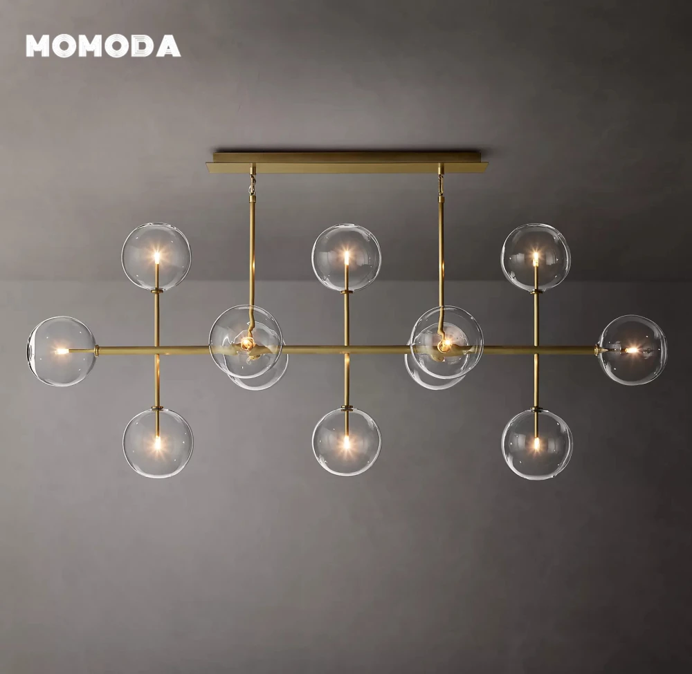 

Modern LED Chandelier Lamp Glass Globe Linear Chandeliers Lighting Living Room Dining Room Kitchen Island Pendant Lights